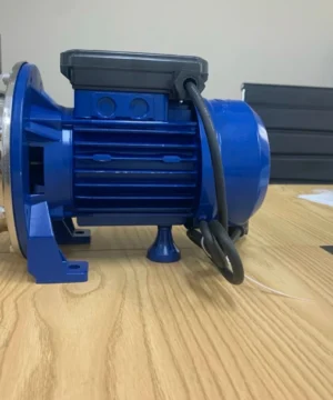 Bơm trục ngang cánh hở Perotac DWO550T 4 kW 7 Bơm DWO đầu inox và động cơ xanh nhìn từ bên cạnh