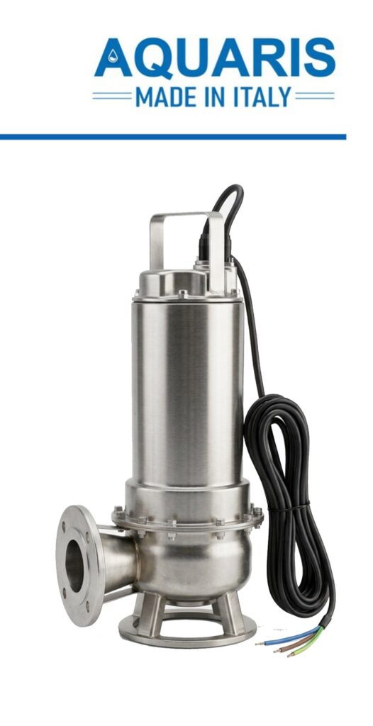 Bơm chìm Aquaris FS thân inox, họng xả mặt bích và cuộn cáp điện trong catalog