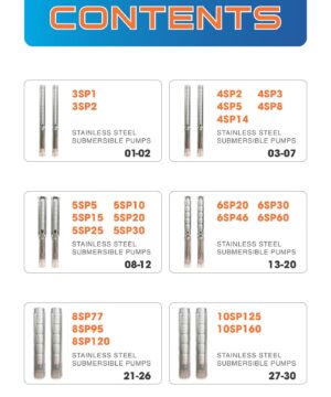 Bơm chìm giếng khoan Aquaris 4SP8-44 7.5kW Nhập khẩu Ý 4 Mục lục catalog bơm giếng Aquaris SP với các dòng 3SP, 4SP, 5SP, 6SP, 8SP và 10SP