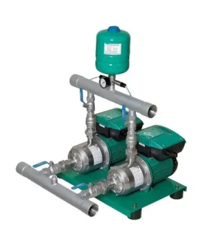 Hệ 2 bơm tăng áp biến tần Perotac 2IVT-404M 7 Toàn bộ cụm hai bơm Perotac 2IVT cùng bộ biến tần, ống góp và bình tích áp